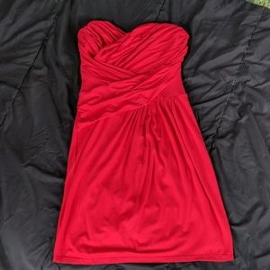 Red strapless dress
